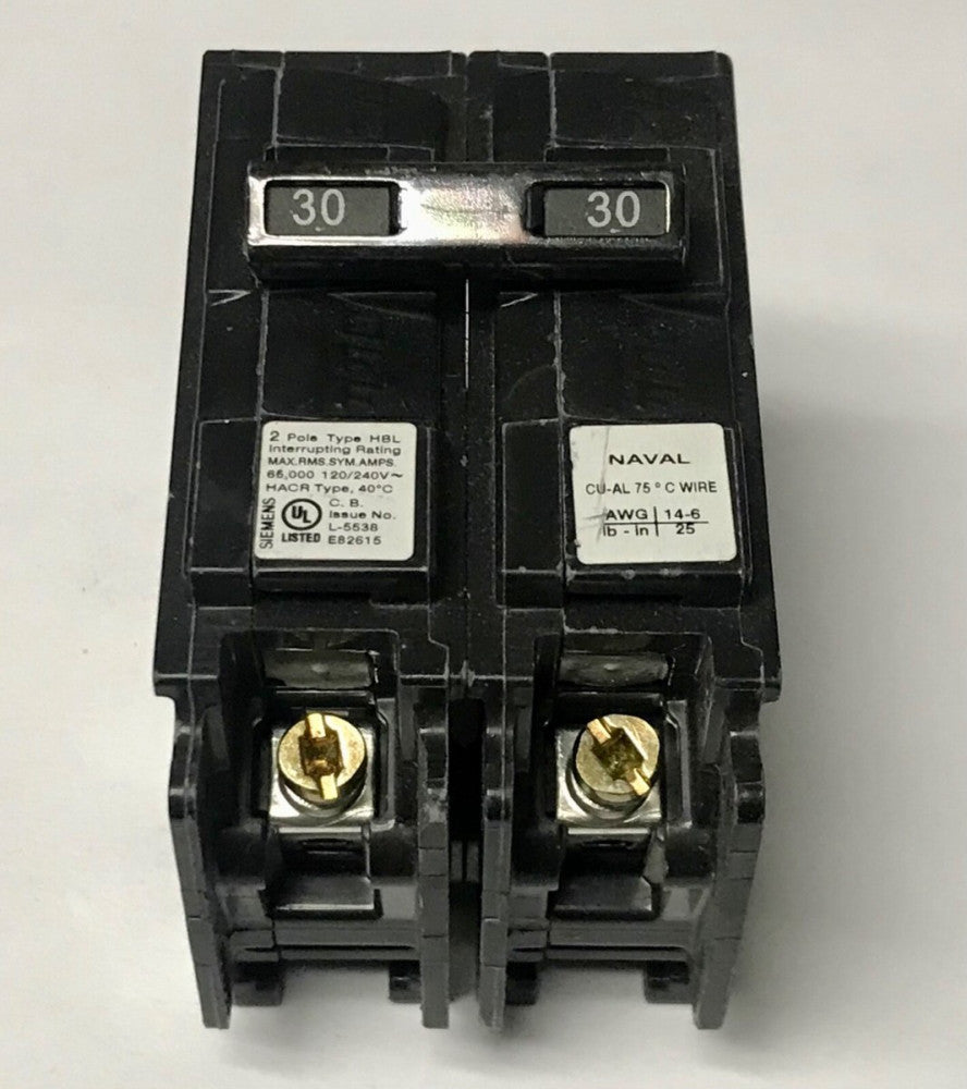 SIEMENS B230HHNAV 2 Pole 30 AMP Type HBL Circuit Breaker NAVAL Type Bolt IN