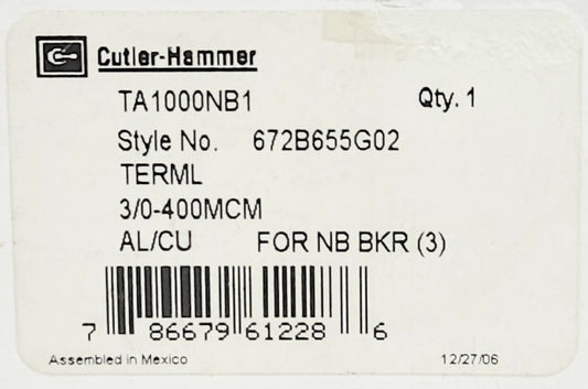 EATON CUTLER HAMMER TA100NB1 N Frame Type NB ND HND NC Breaker Lug Terminal