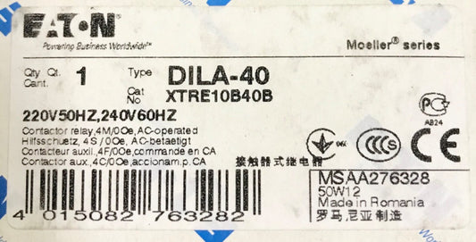 EATON MOELLER DILA-40 220 240 VAC Relay Contactor XTRE10B40B DILA 40