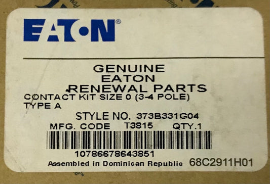 EATON CUTLER HAMMER 373B331G04 Size 0 A200 Contact Kit 3-4 Pole