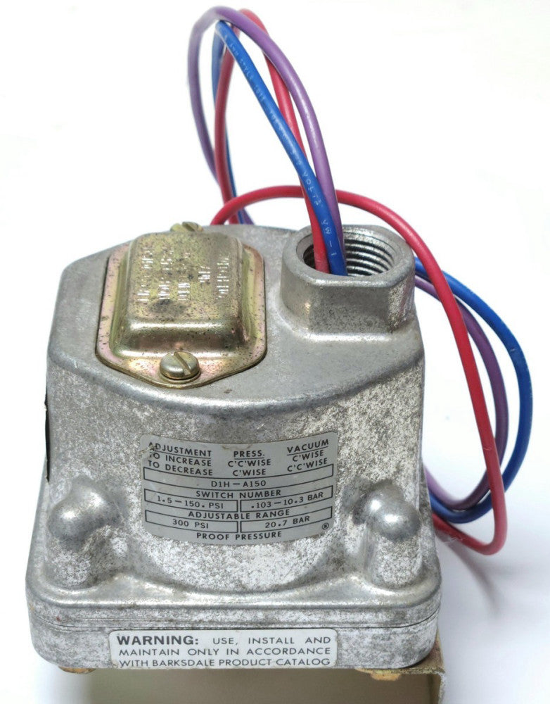 BARKSDALE CONTROLS D1H A150 Vacuum Actuated Pressure Switch 1.5-150 PSI Adjustab