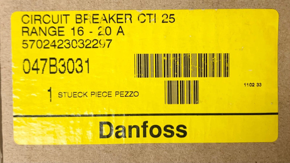 DANFOSS 047B3031 16-20 AMP Circuit Breaker CTI25 5702423032297 Manual Motor