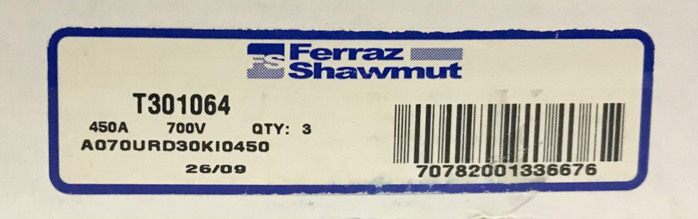 FS FERRAZ SHAWMUT MERSEN A070UD30KI450 Protistor 450 AMP Fuse 700 VAC T301064