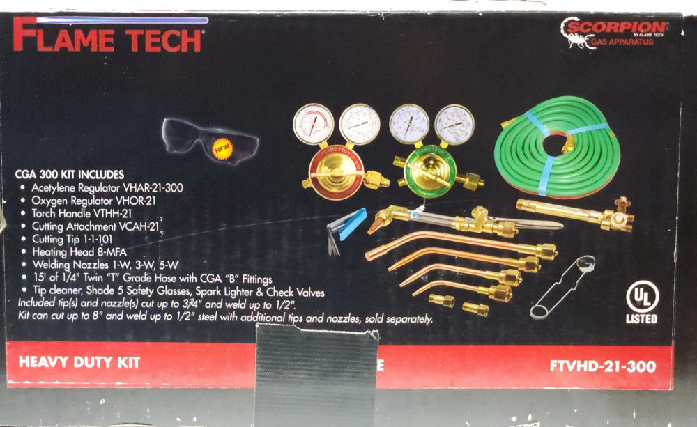 FLAME TECH FTVHD 21 300 FTVHD-A1 Heavy Duty OXYGEN ACETYLENE SCORPION TORCH KIT