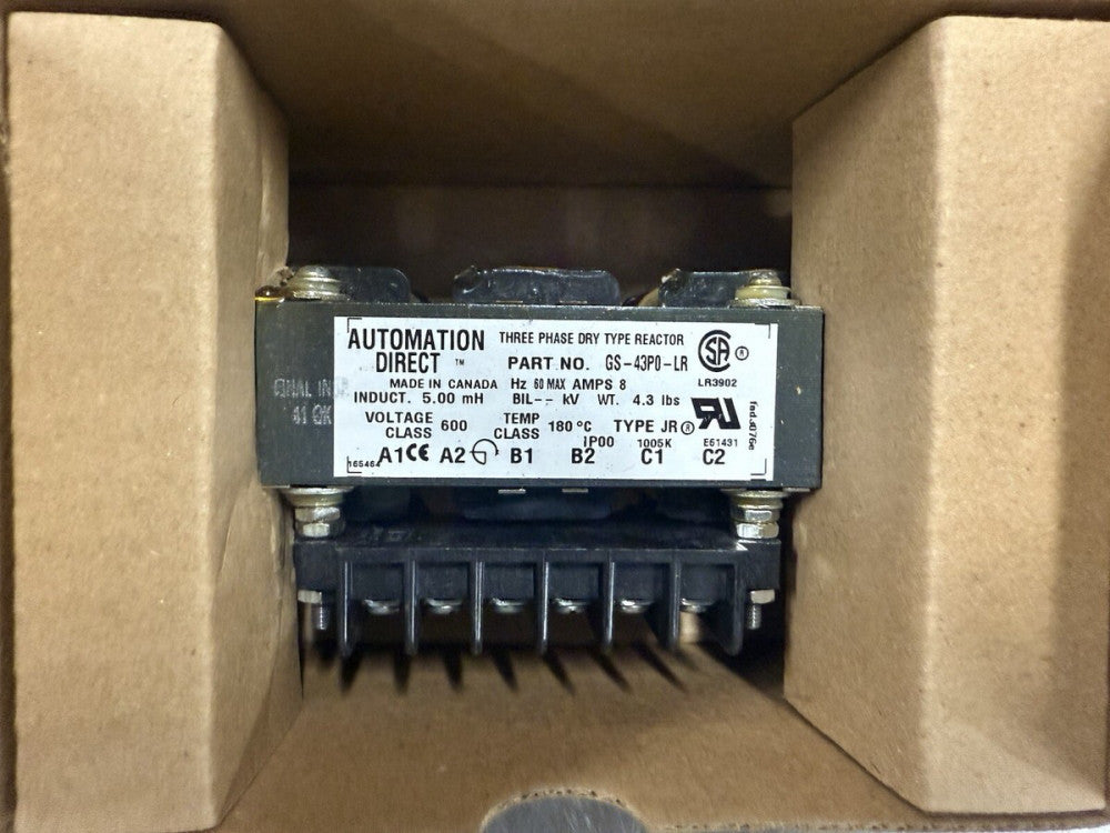 New Automation Direct GS-43P0-LR AC Line Reactor 5.0mH 8Amp 600V 8A