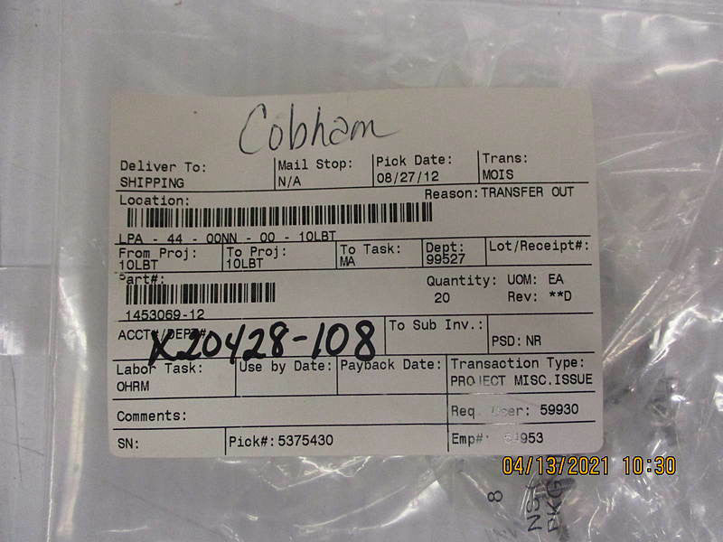 New, ITT Cannon, 020420-0108, CONNECTOR CLAMP