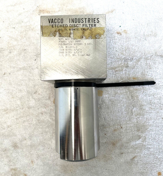 Vacco Industries Etched Disc Filter N1D10020-01; 3/4" ports; 400 psi, 3mic.