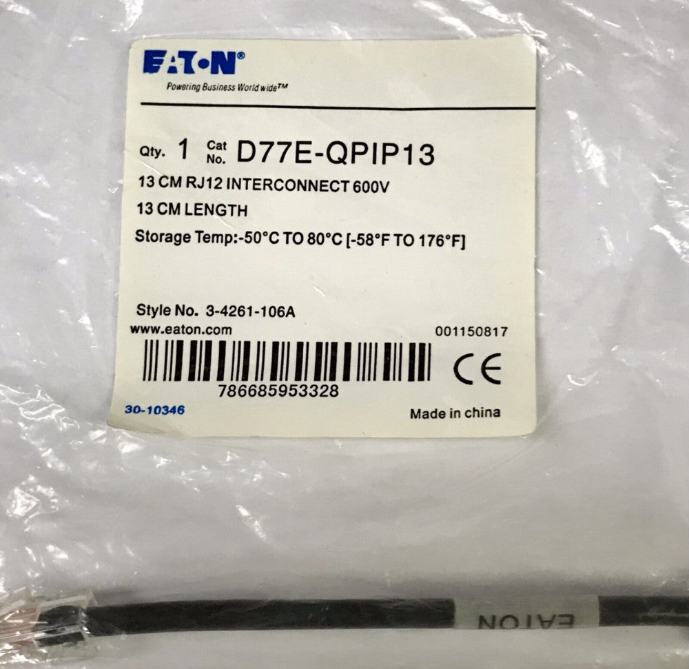 EATON D77E QPIP13 RJ12 Interconnect Cable 13 cm LENGTH 600 VAC 30VDC 3-4261-106A
