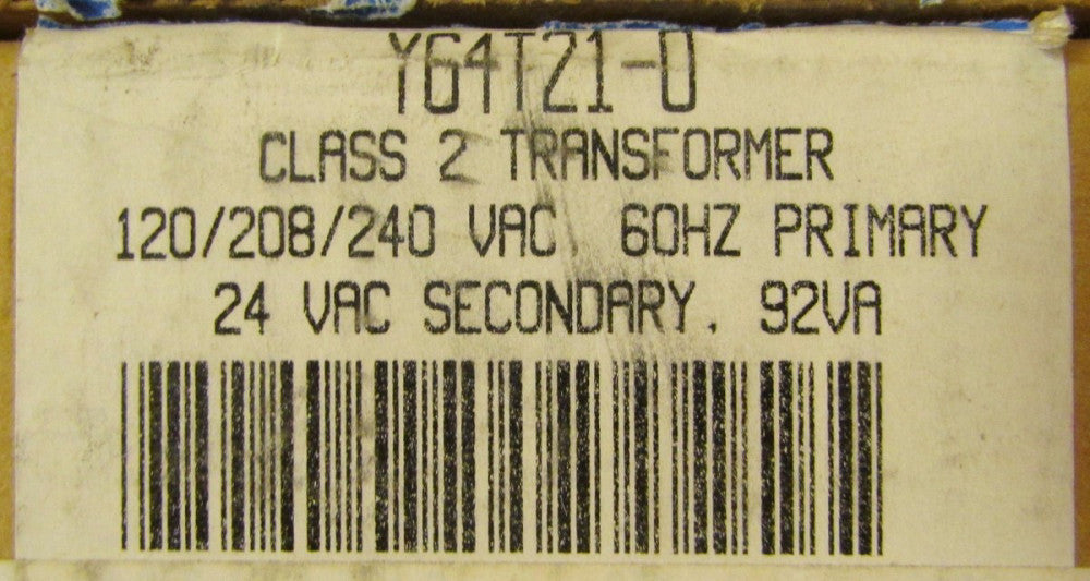 JOHNSON CONTROLS Transformer Y64T21-0 Class 2 120-240 VAC Pri 24 VAC Sec 92 VA