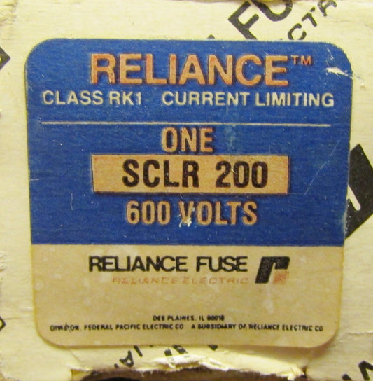RELIANCE BRUSH Class RK1 600V 200 Amp Fuse SCLR 200