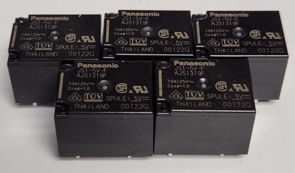 LOT OF 5 PANASONIC JS1 5V F JS RELAY AJS1319F 5 VDC 00122Q 10 AMP 125 VAC 5 Pin