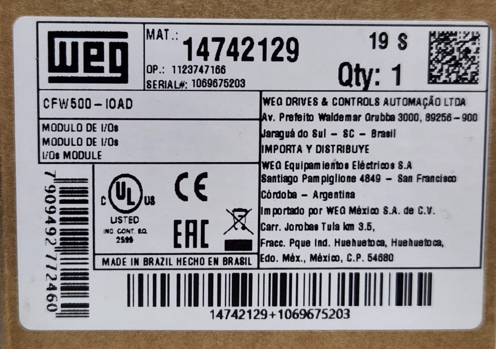 WEG CFW500 IOAD Drive ANALOG Digital I/O Plug In Module 14742129