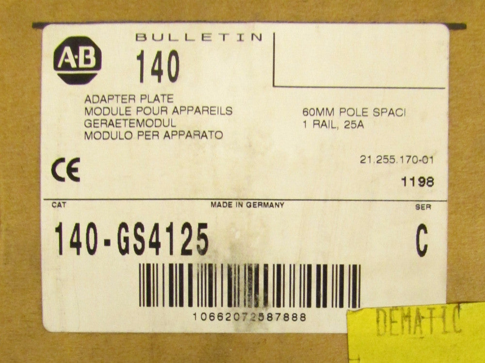 ALLEN BRADLEY SPACI Adapter Plate 60MM Pole 25 Amp 140 GS4125