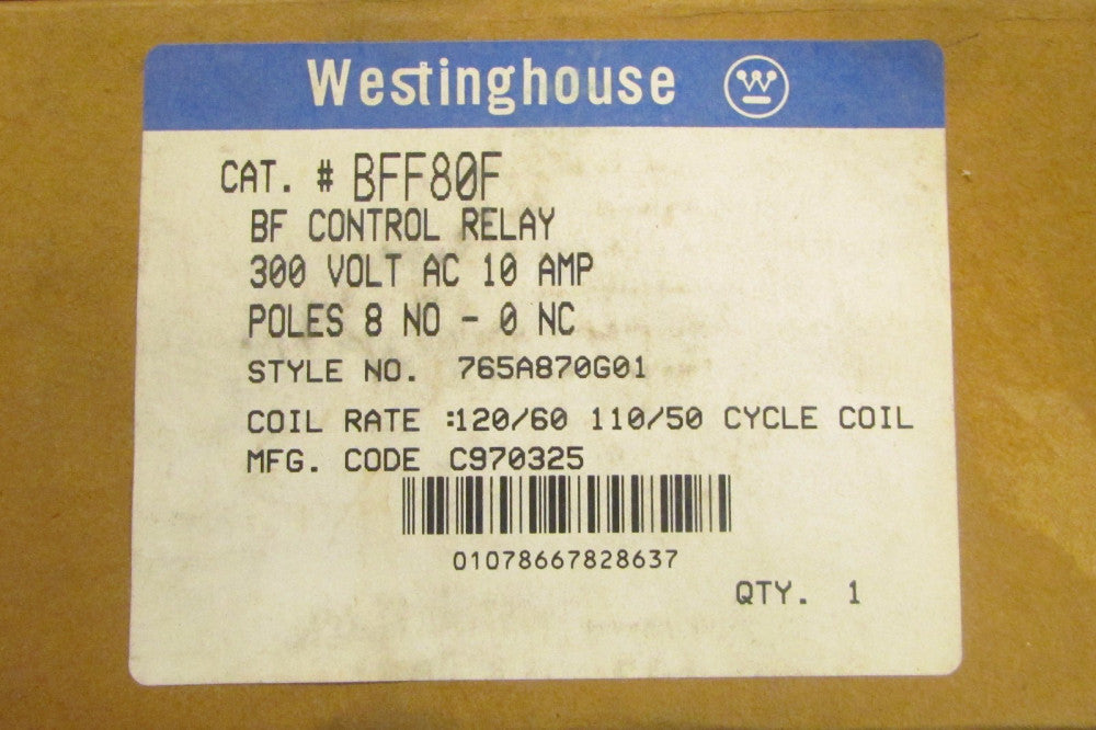WESTINGHOUSE BF Control Relay 120V Coil 8 Pole 300V BFF80F