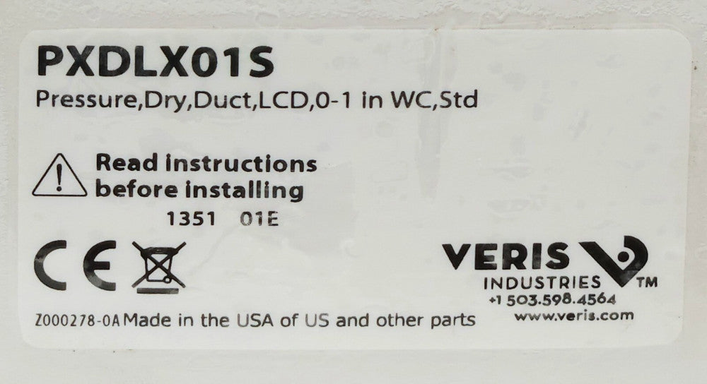 VERIS PXDLX01S Differential Pressure Transmitter DRY DUCT LCD 0-1" WC STD