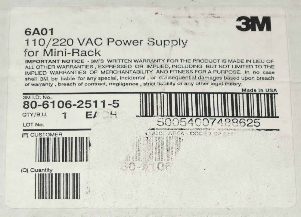 3M 6A01 Mini Rack Power Supply 110/220 VAC 80 6106 2511 5