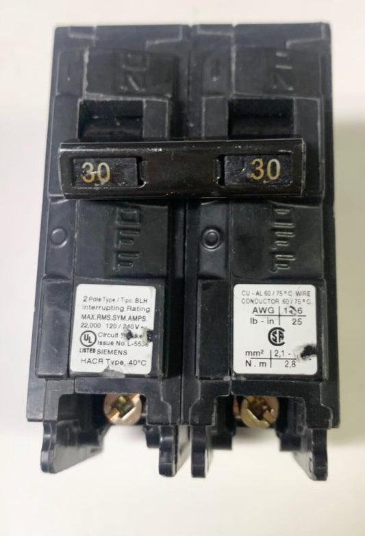 SIEMENS B230HF 2 Pole 30 AMP Type BLH Circuit Breaker Bolt In