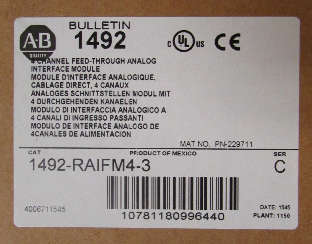 ALLEN BRADLEY 1492 RAIFM4 3 Series C 4 Channel Analog Input Output Module