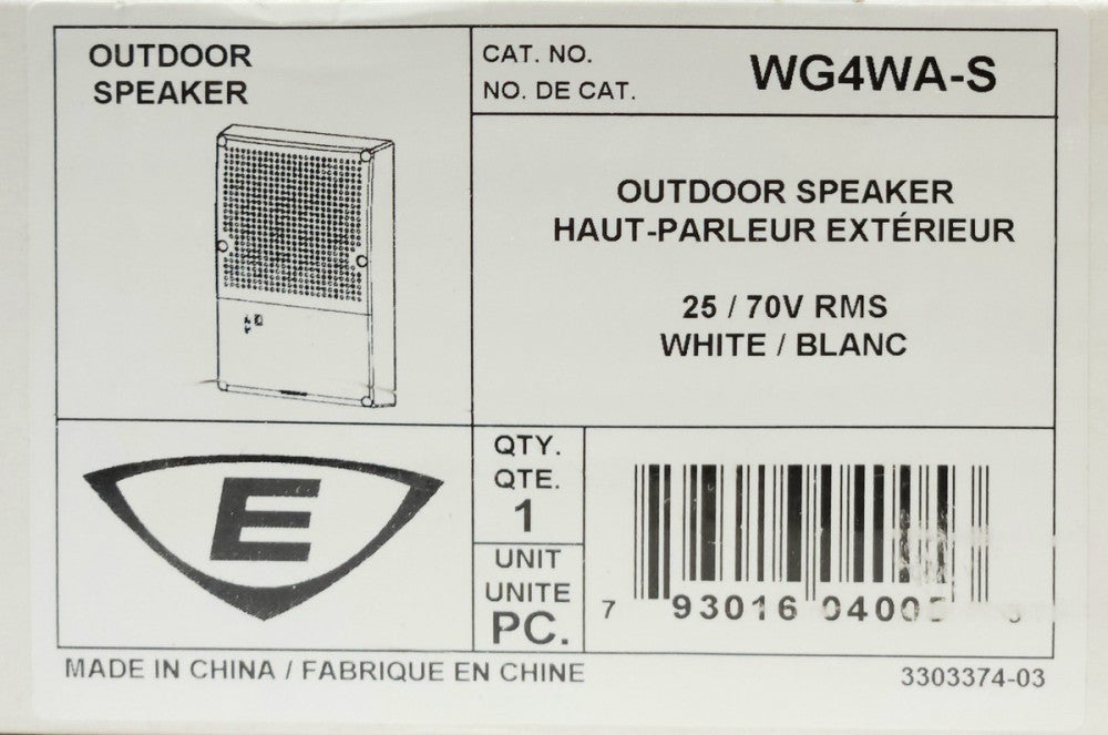 EDWARDS WG4WA-S OUTDOOR SPEAKER 25-70 Volt RMS WHITE FIRE ALERT ALARM DEVICE