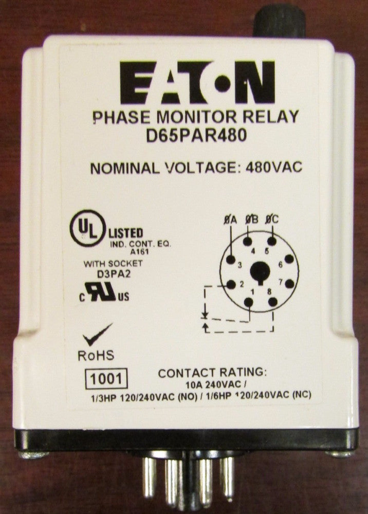 EATON CUTLER HAMMER D65PAR480 Phase Monitor Relay 480 VAC with Undervoltage 