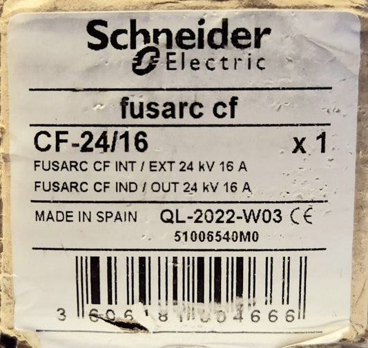 SCHNEIDER ELECTRIC CF-24/16 51006540M0 Fusarc CF 24 KV 16 AMP 40 KA 50 AMP Fuse