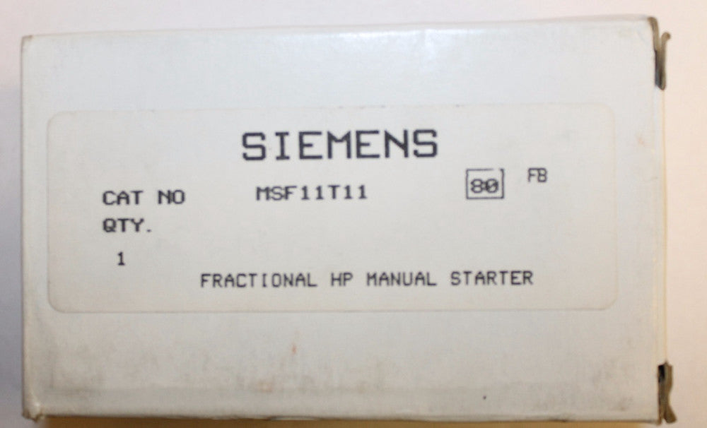 SIEMENS Fractional HP Manual Starter MSF11T11
