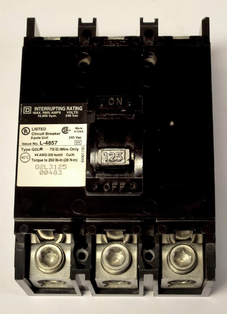 SQUARE D Q2L3125 3 Pole 125 AMP Type Q2L Circuit Breaker 240 VAC