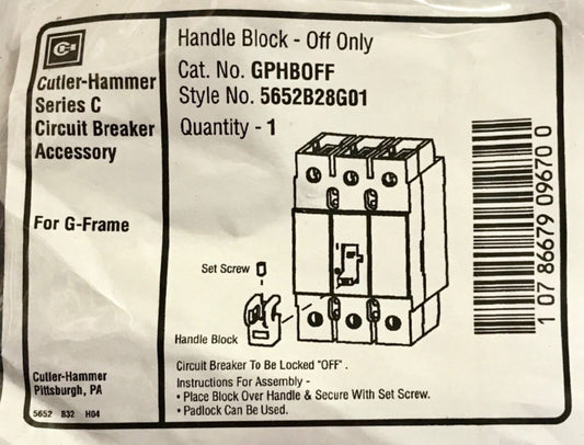 EATON CUTLER HAMMER GPHBOFF Handle Block Lock OFF For G Frame 5652B28G01