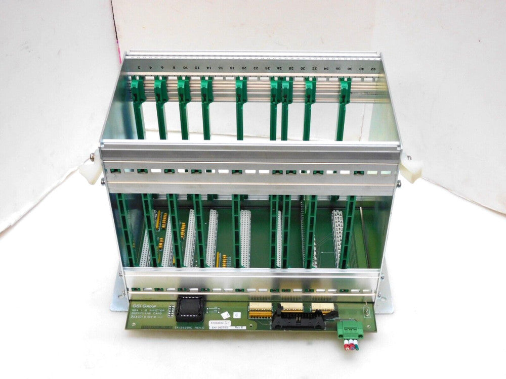 GSI GROUP G64 + 6 SHUTTER BACKPLANE CARD RACK CHASSIS EK126281C REV C