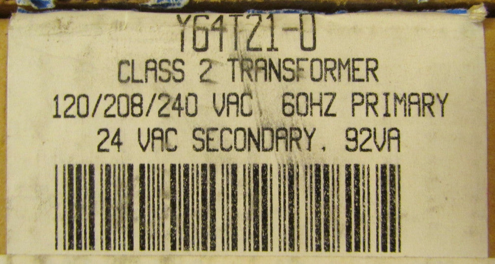 JOHNSON CONTROLS Transformer Y64T21-0 Class 2 120-240 VAC Pri 24 VAC Sec 92 VA