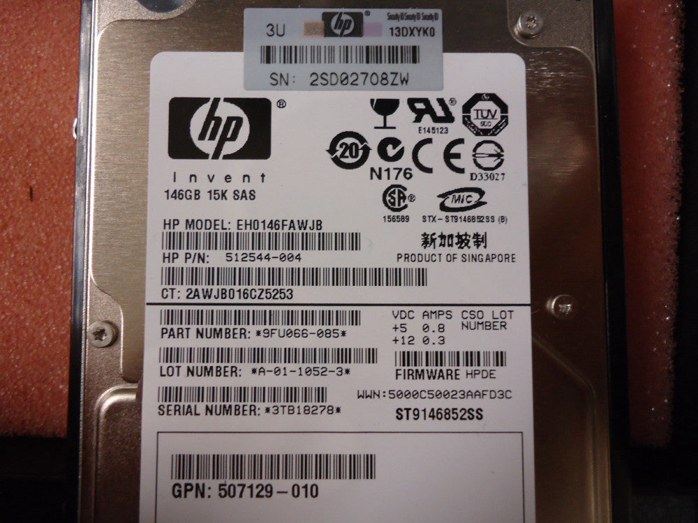 512544-004 Hewlett Packard 146GB 6G 15K 2.5 DP SAS HARD DRIVE USED!