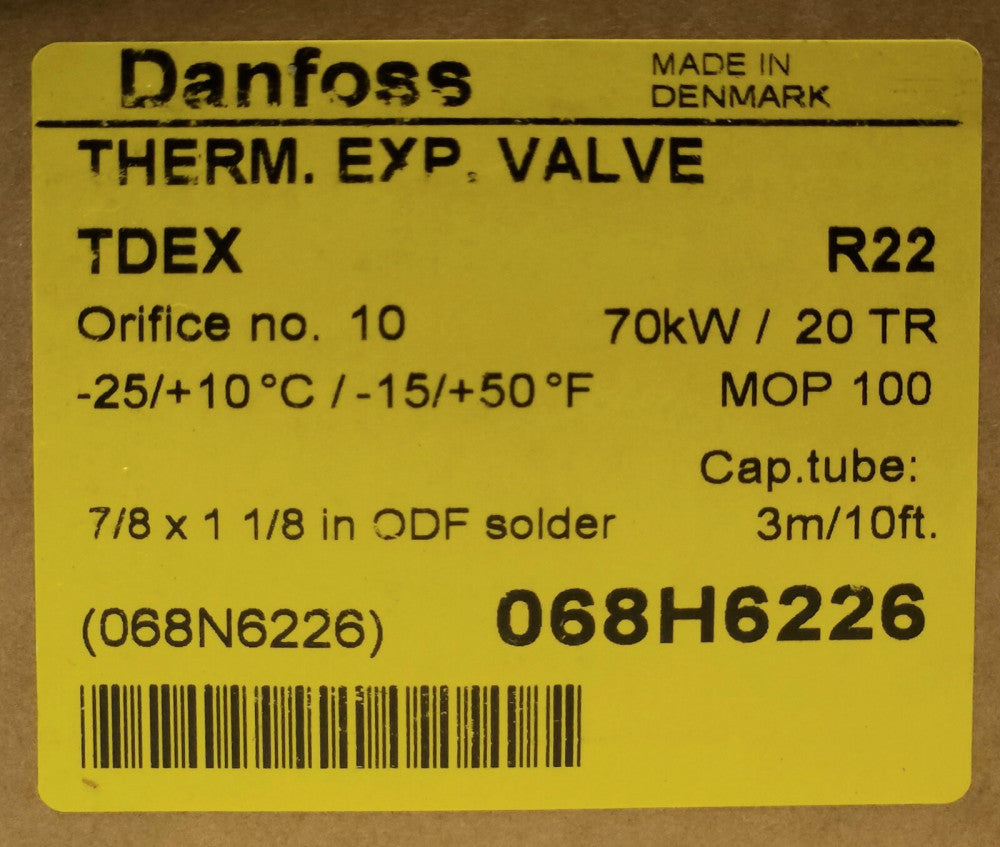 DANFOSS TDEX 20 TR R22 70 KW Thermal Expansion Valve MOP100 400 PSIG 068H6226