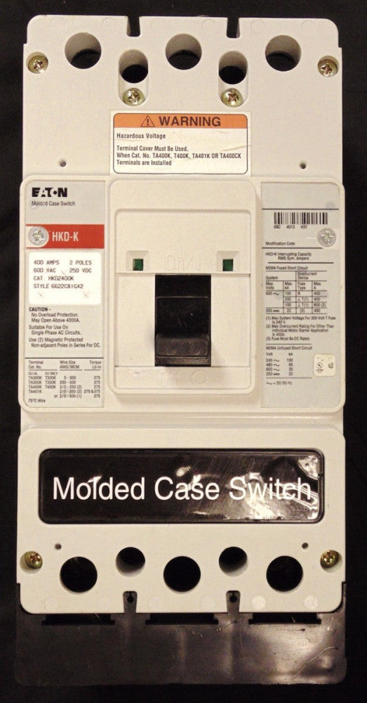 EATON CUTLER HAMMER HKD-K Molded Case Switch 2 Pole 400 Amp HKD2400K