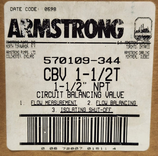 ARMSTRONG 570109 344 CBV 1-1/2T NPT Circuit Balancing Valve MISSING HANDLE KNOB