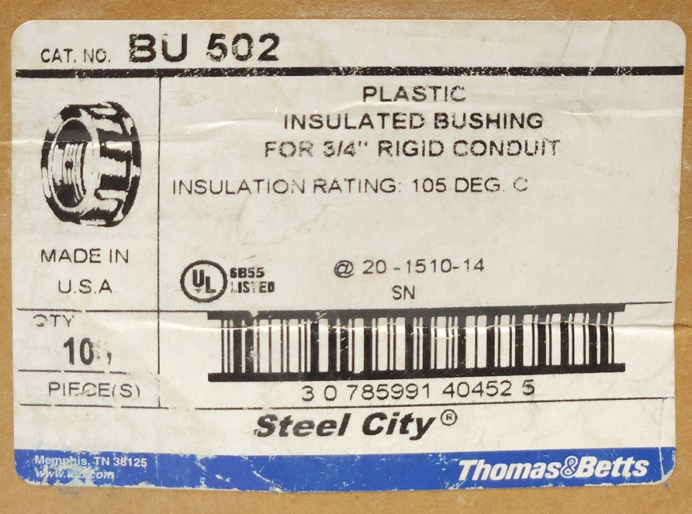 BOX OF 100 Thomas & Betts Steel City 3/4" BU 502 Plastic Insulated Bushing BU502