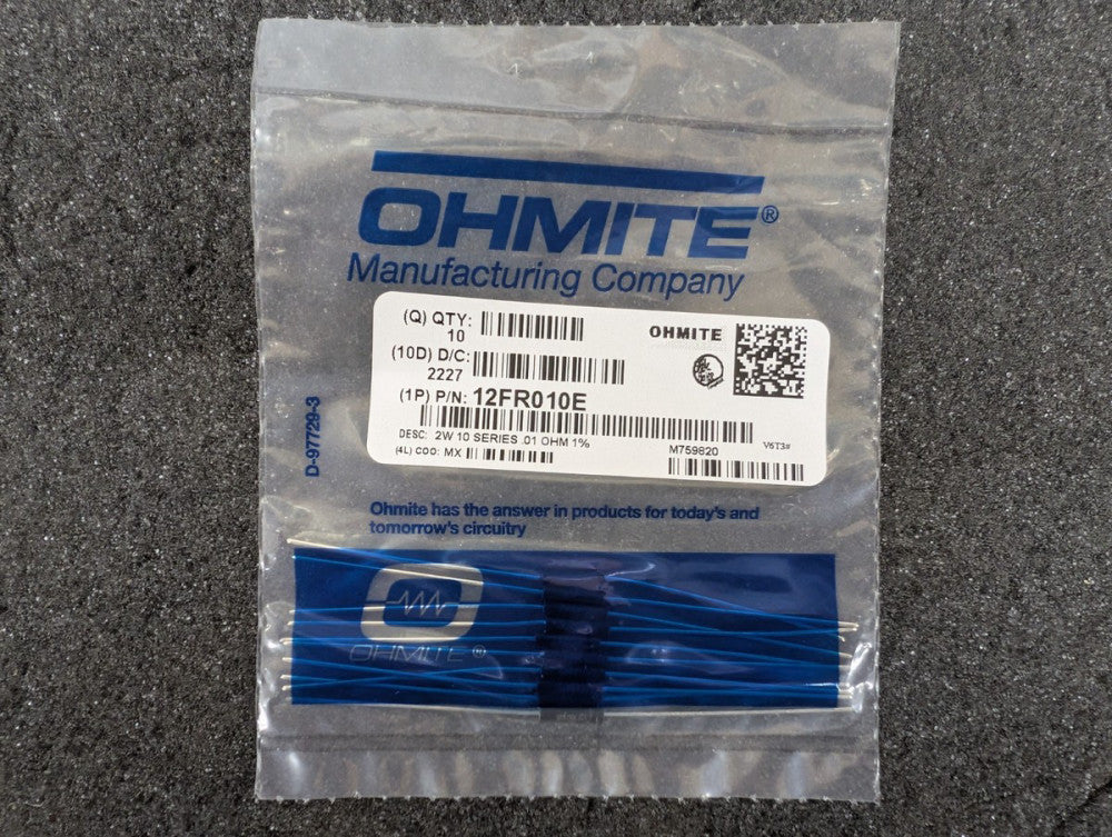 New, Ohmite, 12FR010E, RES 0.01 OHM 1% 2W AXIAL - Lot of 10pcs