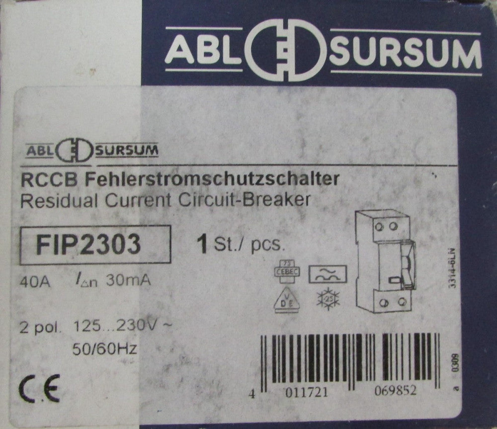 ABL SURSUM RCCB FIP2303 Residual Current Circuit Breaker 2 Pole 40 Amp 