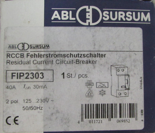 ABL SURSUM RCCB FIP2303 Residual Current Circuit Breaker 2 Pole 40 Amp 
