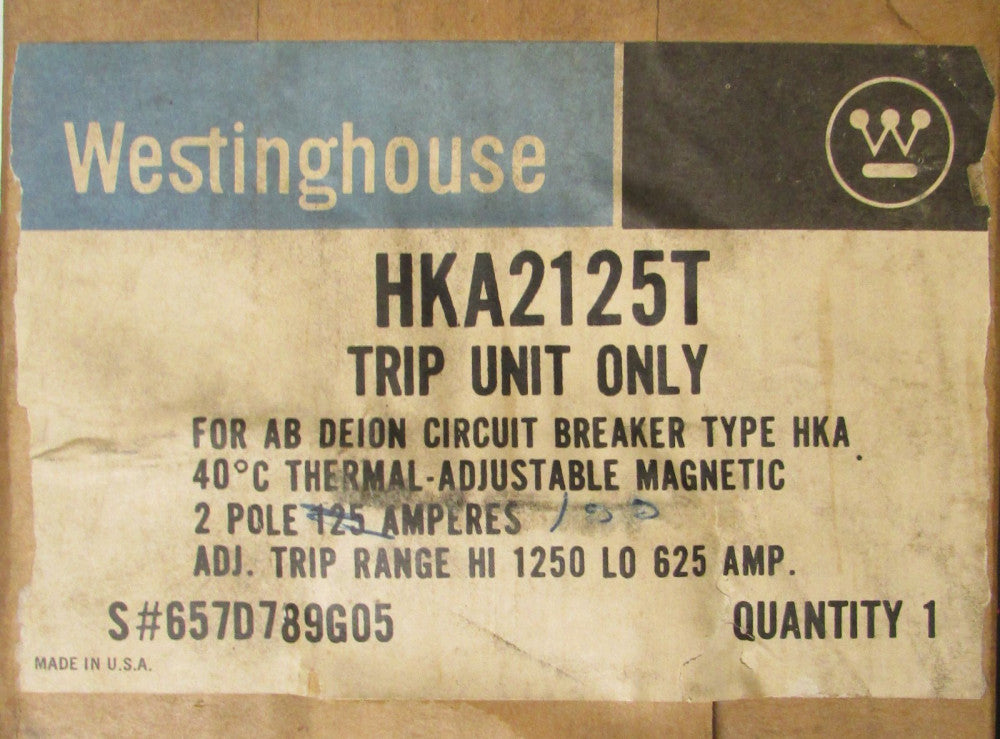 WESTINGHOUSE HKA2125T 2 Pole 125 Amp Type KA HKA Trip Unit 657D789G05