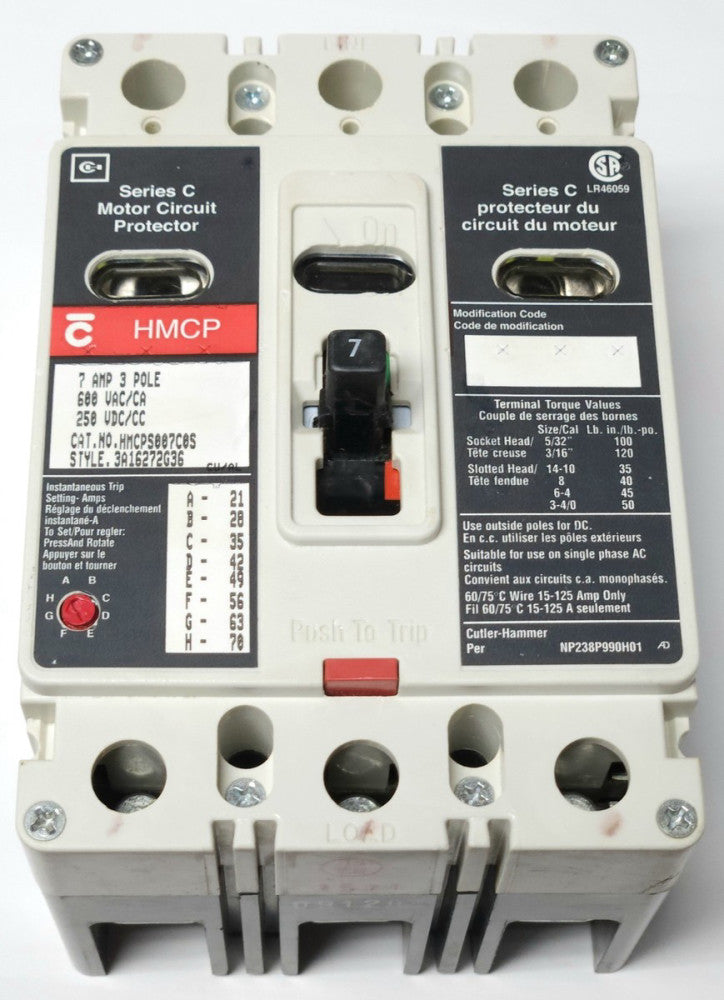EATON CUTLER HAMMER HMCPS007C0S 3 Pole 7 AMP Visa View HMCP Motor Circuit Prote
