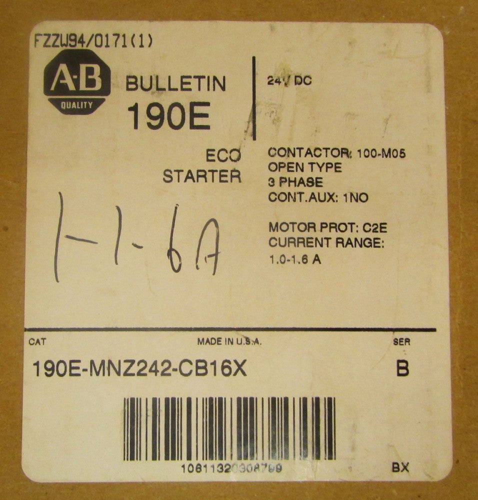 ALLEN BRADLEY 190E MNZ242 CB16X 24 VDC 1-1.6 Amp ECO Starter