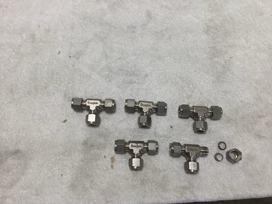 Swagelok 3/8” Stainless Steel Union Tee Tube Fitting. Lot Of 5