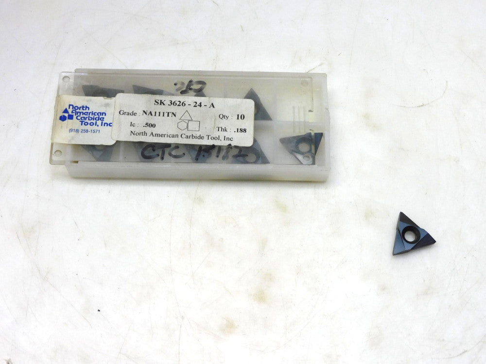 LOT OF 10 NORTH AMERICAN CARBIDE TOOL SK3626-24-A CARBIDE INSERT GR NA111TN