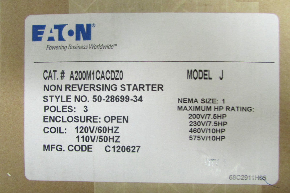 Eaton Cutler Hammer A200M1CACDZ0 3P 110 120V Sz 1 27A Starter 50 28 699 34