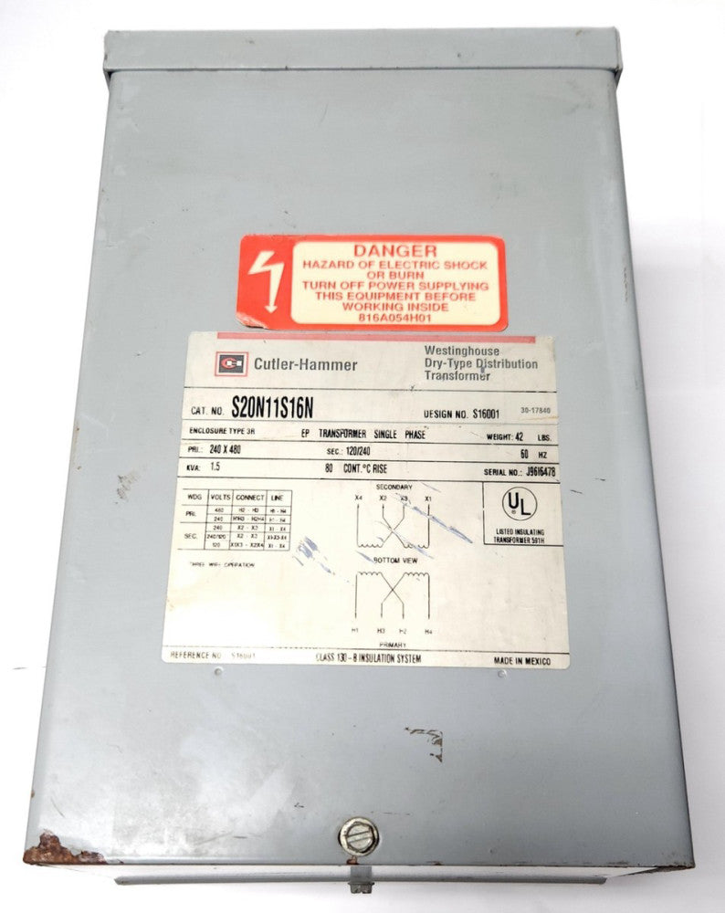 EATON CUTLER HAMMER S20N11S16N Dry Type Transformer 1.5 KVA Type 3R Single Phase