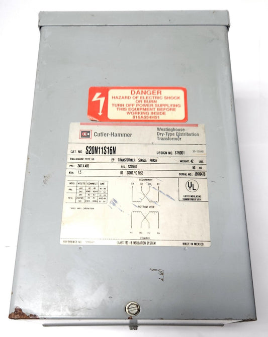 EATON CUTLER HAMMER S20N11S16N Dry Type Transformer 1.5 KVA Type 3R Single Phase