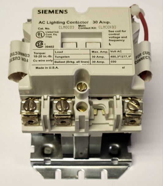 SIEMENS CLM0C03 24 Volt 3 Pole 30 AMP AC Lighting Contactor