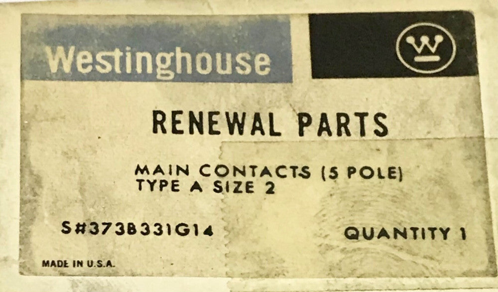 WESTINHOUSE CUTLER HAMMER A200 5 Pole Size 2 Contact Kit 373B331G14