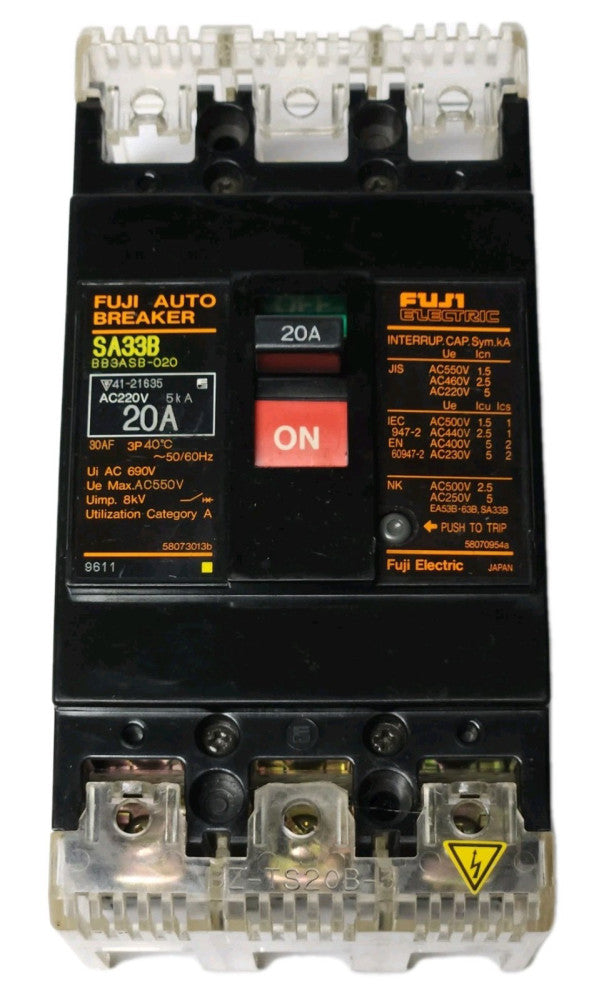 FUJI ELECTRIC AUTO Breaker SA33B BB3ASB 020 3 Pole 20 AMP 220 VAC Circuit Breake