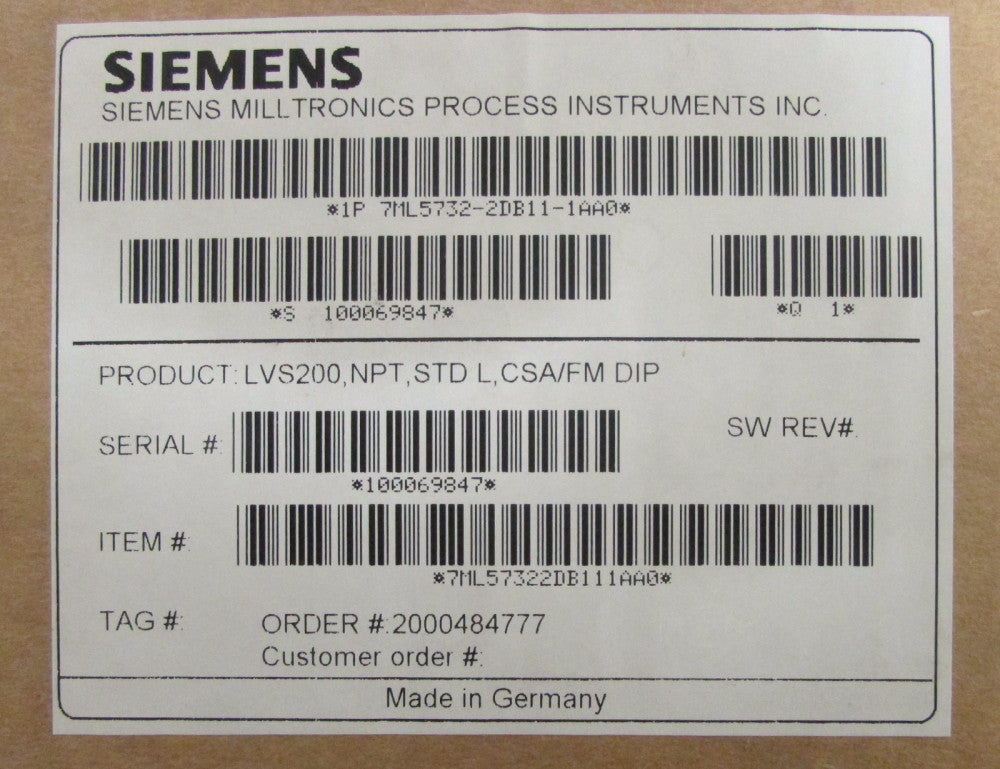 SIEMENS LVS200 NPT STD L CSA FM DIP SITRANS LVS 200 Vibrating Level Switch  